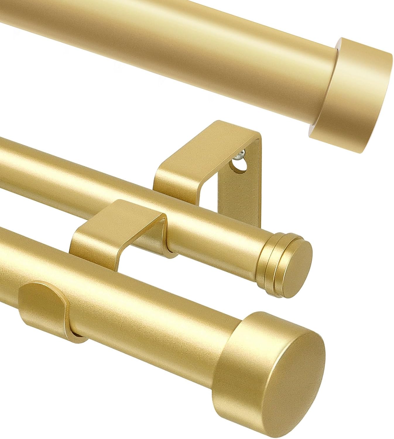KAMANINA Bundle of 66 to 120 inch Double Curtain Rod and 32 to 58 Inch Curtain Rod, Modern Simple End Cap, Gold
