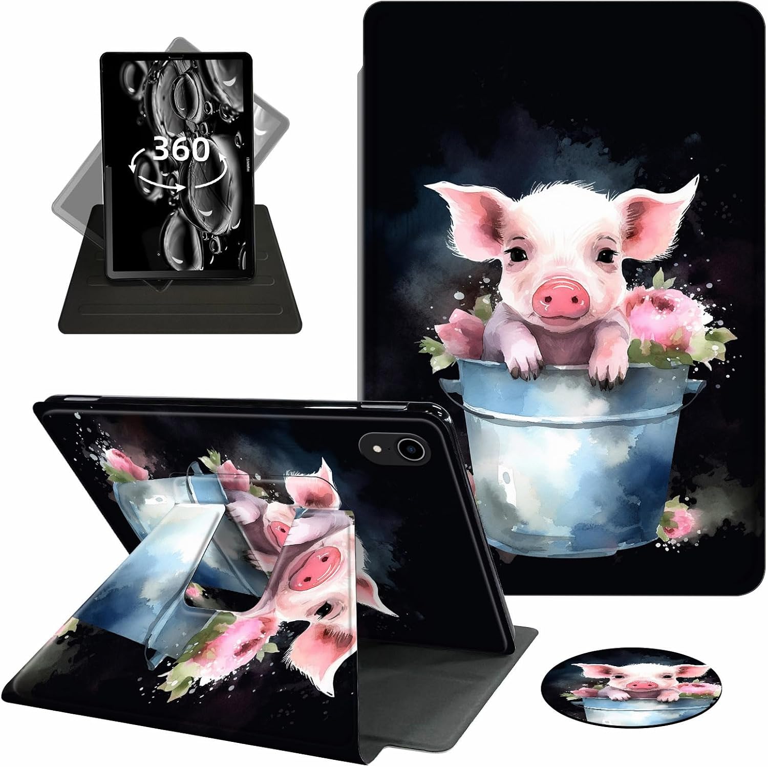for iPad mini 7 Case,iPad mini 7th/6th Generation Case (2024/2021),360 Degree Rotating Swivel PU Leather Stand with Auto Wake/Sleep Cover for iPad mini 7 (A17 Pro)/Mini 6,Cute Pig