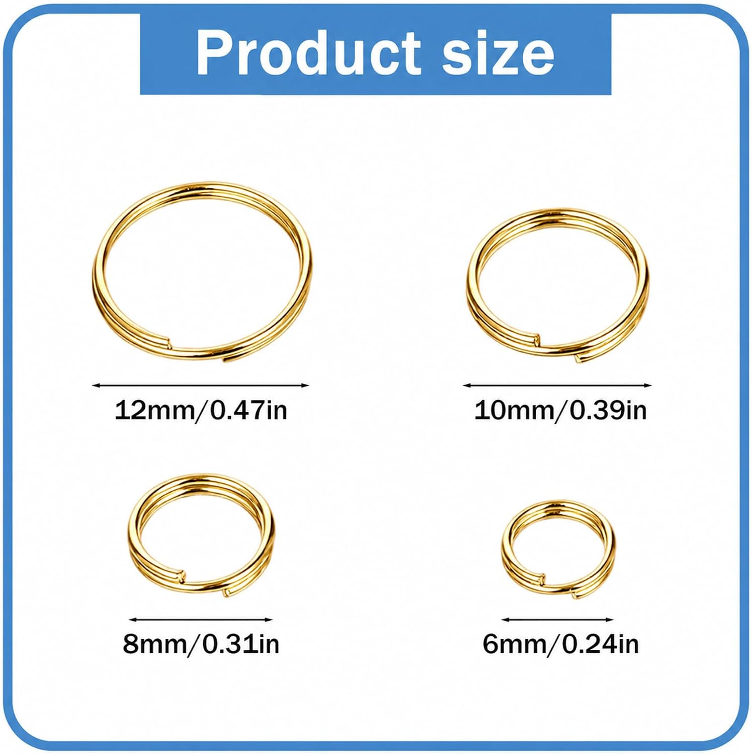 Nogeqi 100PCS Small Split Rings, Double Open Split Rings 6/8/10/12mm