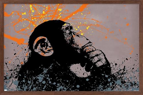 Trends International Thinker Monkey - Póster de pared de la colección Graffiti, 22.37 x 34.00 pulgadas, versión enmarcada de caoba
