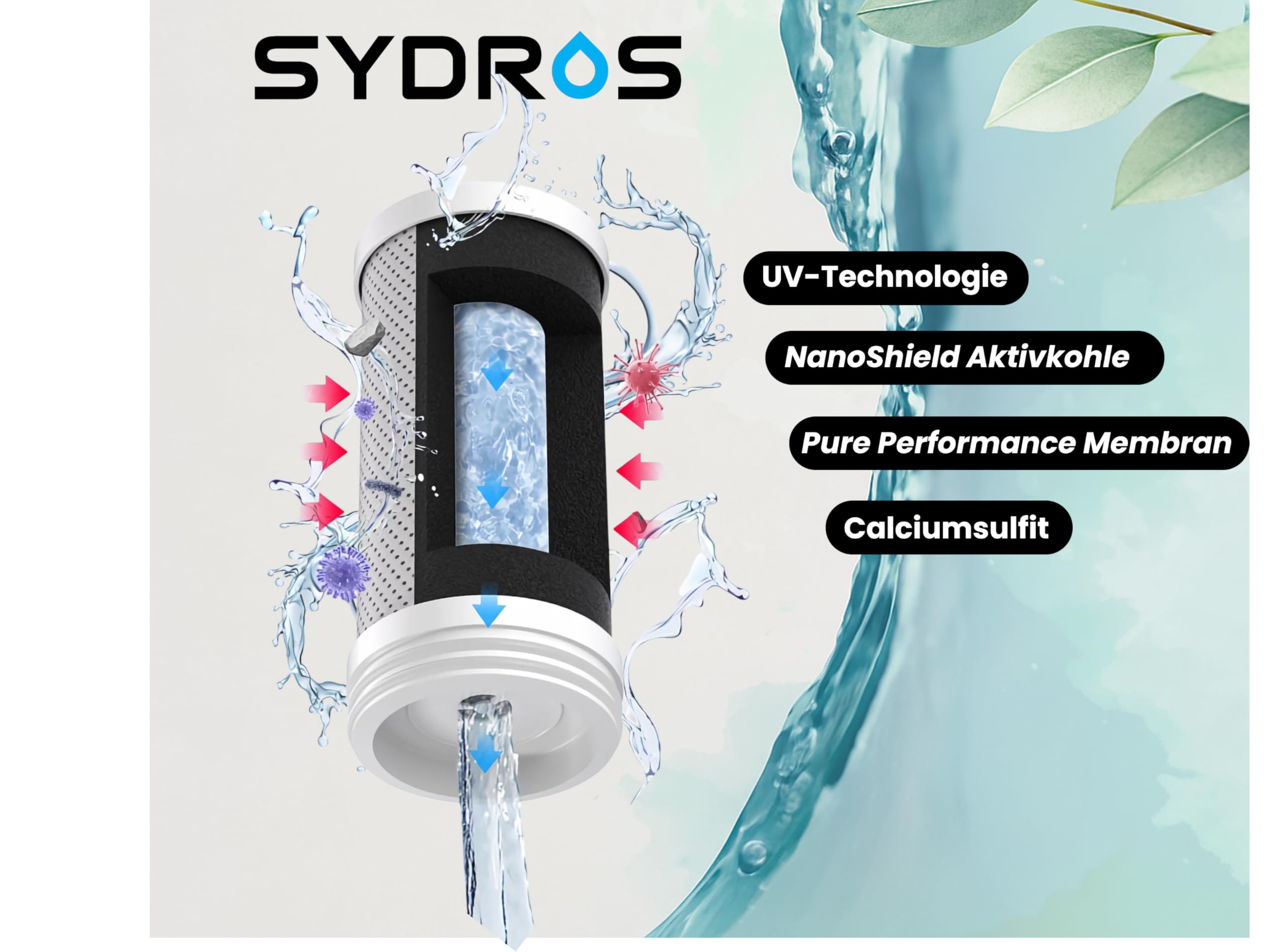 SYDROS VITAQUA - Filtro per rubinetto, a 5 livelli, con modulo di luce UV, riduce il cloro, i sedimenti e gli odori, universale, facile montaggio, ideale per cucina, bagno, viaggi