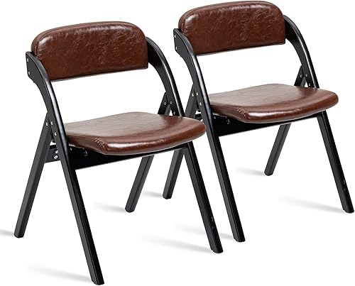 Miniatura 14 de HOMEFUN Sillas plegables con asientos acolchados, juego de 2 sillas de comedor apilables de madera con funda extraíble montada, silla adicional
