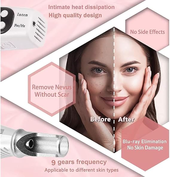 Picosecond Laser Pen Blue/Red Light Therapy Spot Remover Machine Skin Care Beauty Device with 9 Gears, 4 Levels for Skin Tags Tattoo Freckles Pigmentation Scars with Glasses,Blue