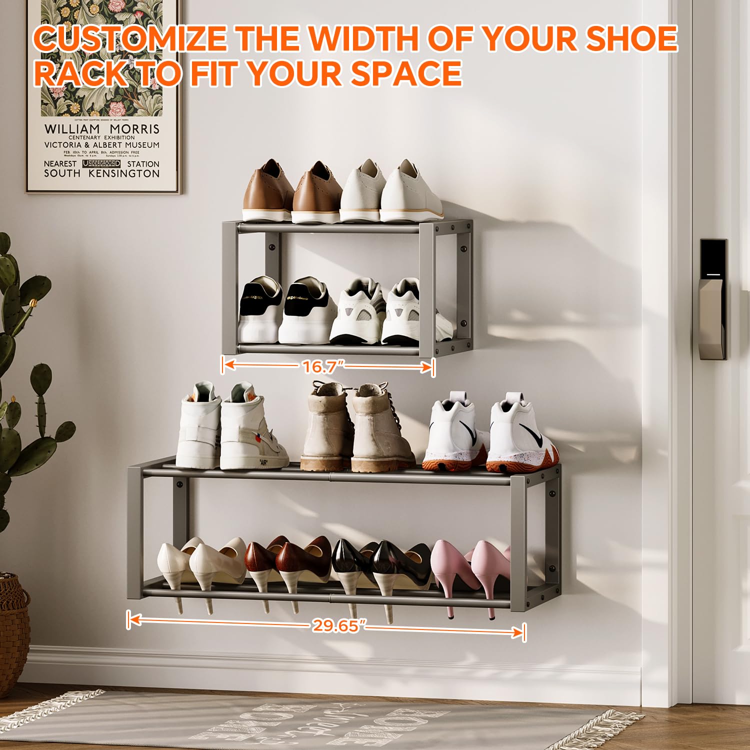 Homeiju Hängender Schuh-Organizer, 2 Stück, Wandmontage, für 12 Paar, platzsparendes Metall-Wand-Schuhregal, Schuhhalter zum Aufhängen für kleine Räume, Eingang, Schrank, Wohnmobil, Wohnmobil (grau)