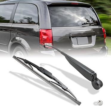 Rear Wiper Arm and Blade for 2008-2010 Grand Caravan, Town & Country | Replaces 68078306AA 68078307AA Premium Plastic Arm Natural Rubber Blade Stainless Steel Nut