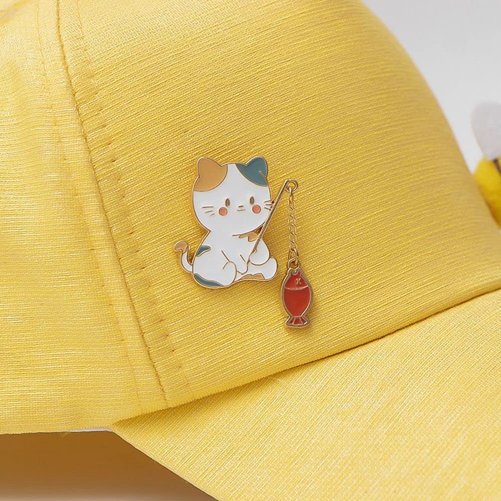 Spilla Spilla Spilla, Kawaii Gatto Pesca Spilla Spilla Metallo Smalto Animale Distintivo Spille Gattino Carino Spilla Spilla Personalizzata Sciarpa Gioielli for Borse Giacche Zaino Distintivo