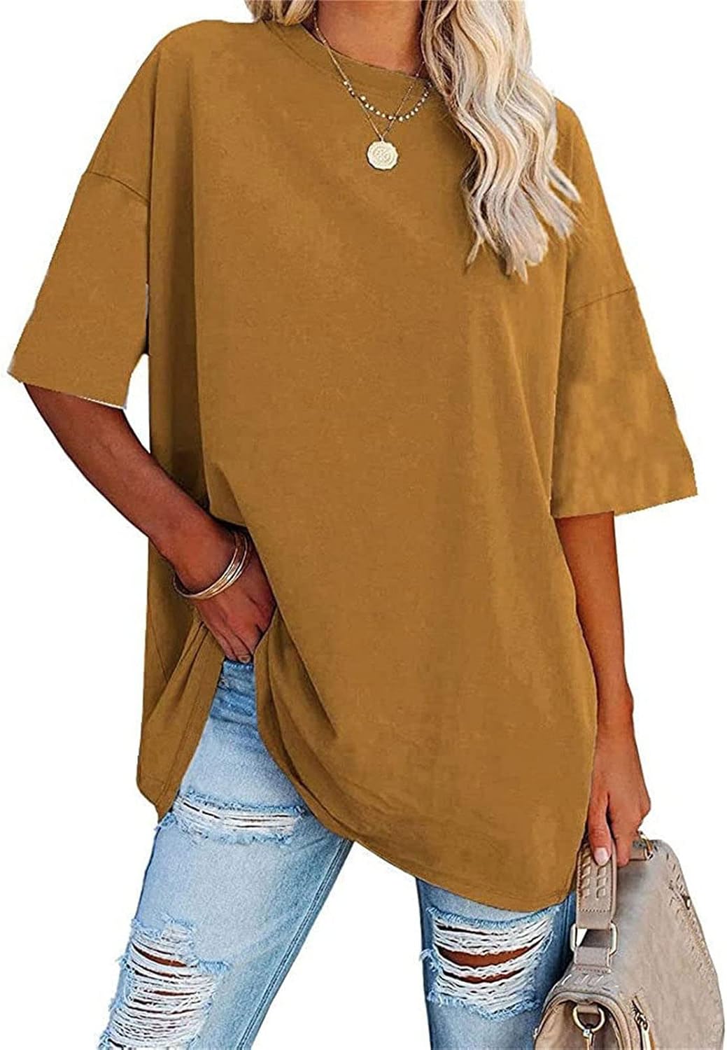 Womens Loose Fit Tshirts Short Sleeve Round Neck Basic Solid Tunic Tops Casual Workout Yoga Blouse T Shirts Tops
