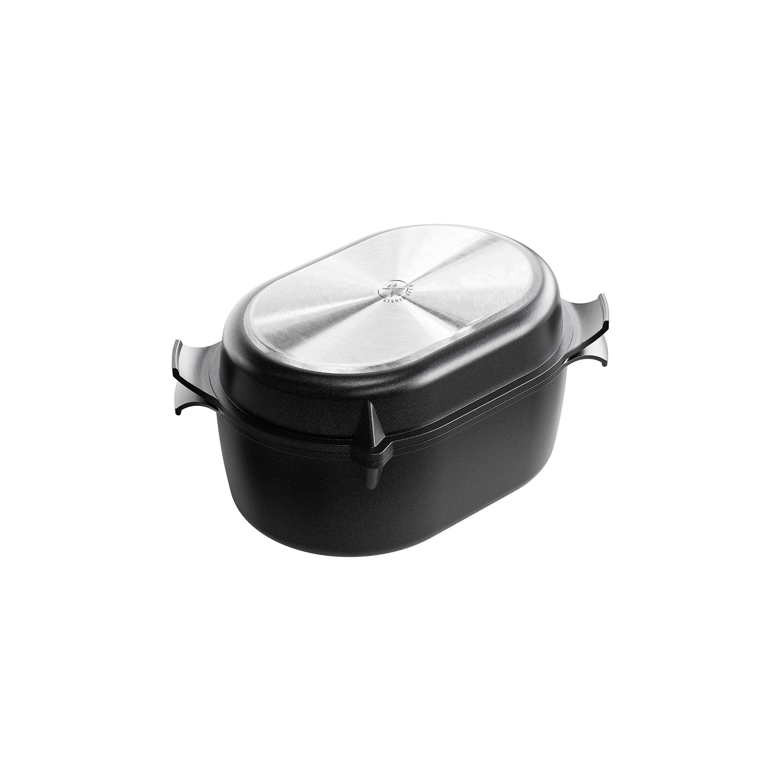 AMT Gastroguss Klaus grillt German Set, duża wersja, 42 x 28 cm, Oven brytfanna/German Oven żeliwna pokrywka z dnem do grillowania, odlew aluminiowy, Lotan® uszlachetnienie