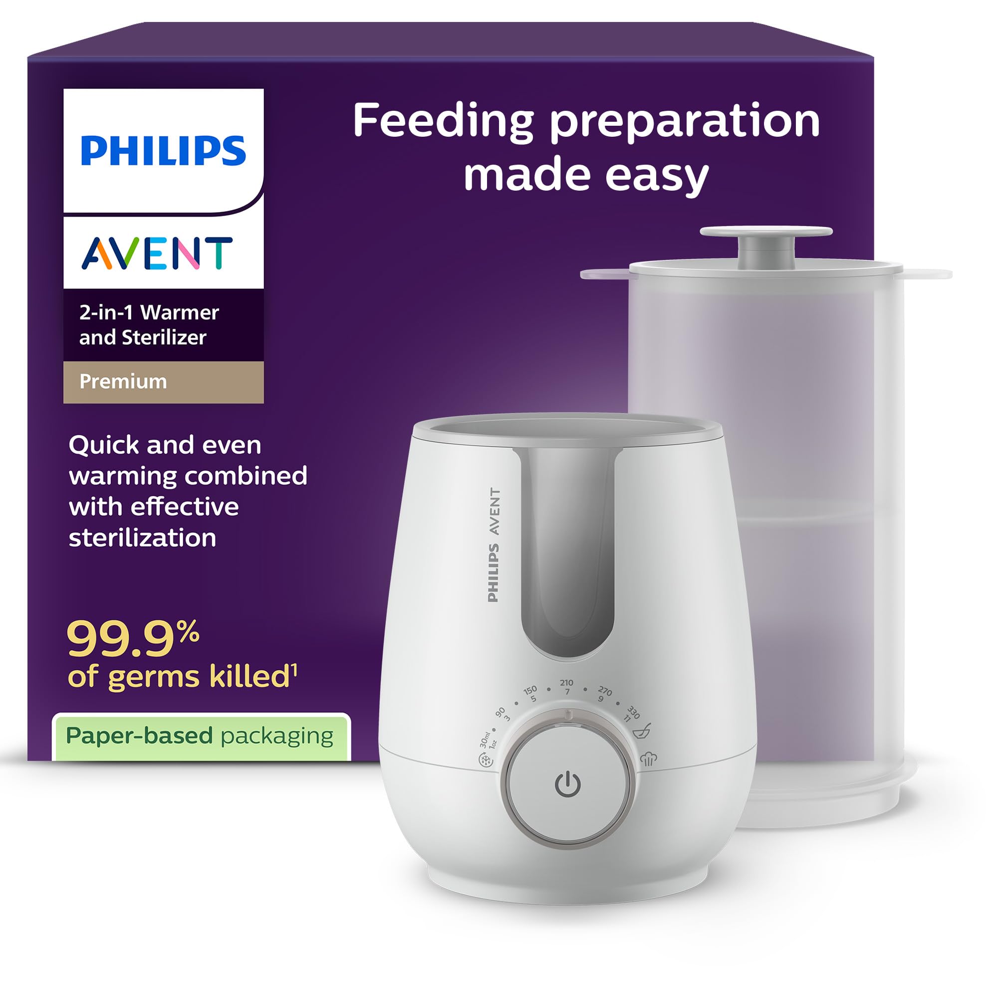 Philips Avent Premium podgrzewacz do butelek i sterylizator 2 w 1 w szpitalu, z inteligentnym czujnikiem temperatury, SCF359/00