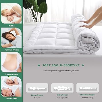 GRT Mattress Topper Double Bed, 7cm Deep Quilted Box Stitched Topper, Extra Warmth & Breathable Support, Non-Slip Mattress Toppers with 30cm Deep Pocket (Double 135x190cm)