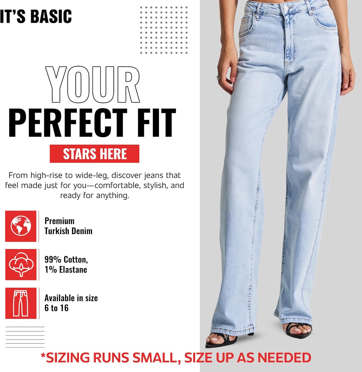 IT'S BASIC Straight Wide Leg Jeans for Women High Waisted, Relaxed Fit Trendy Womens Jeans Stretchy Denim Pants, Stonewashed - Image 3