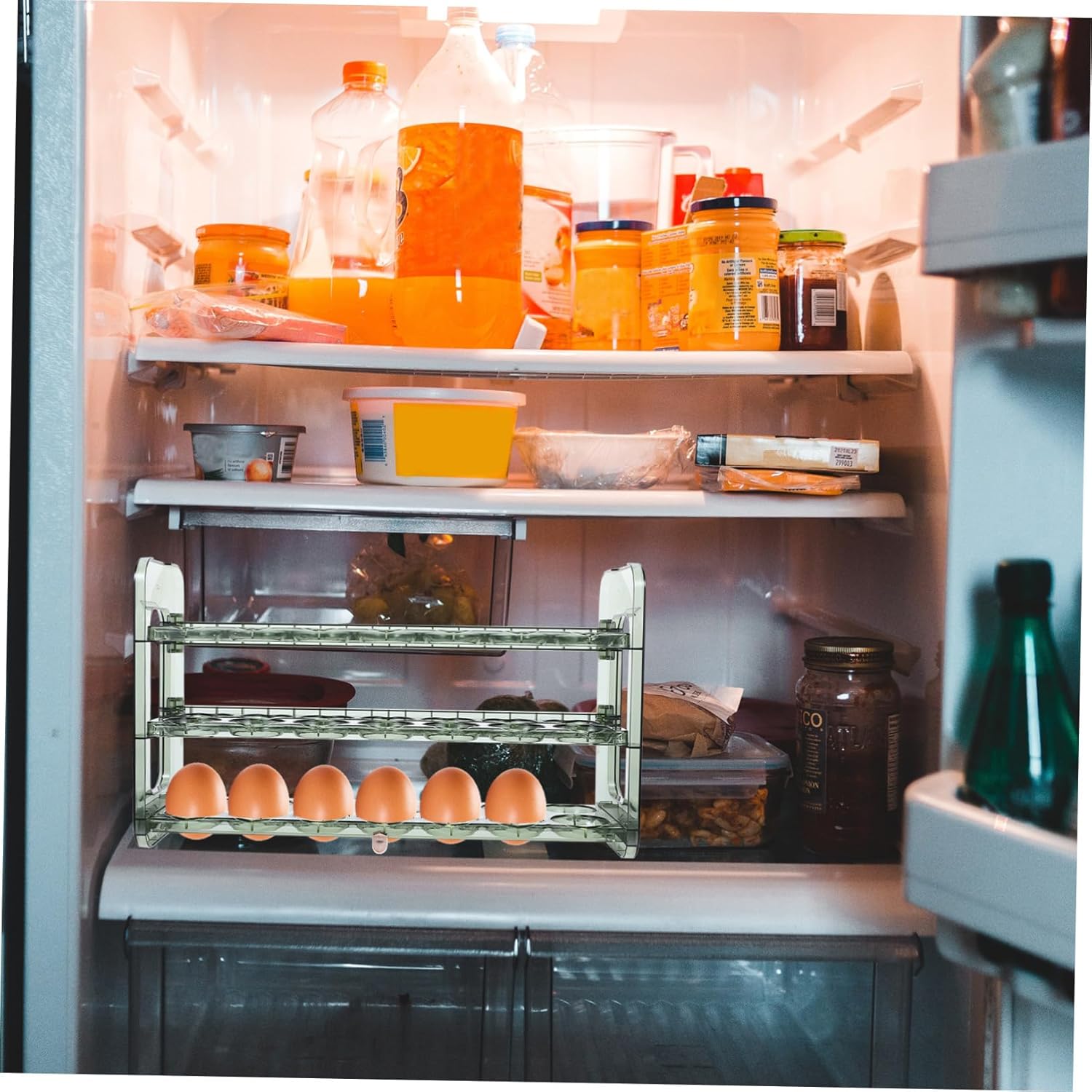 POPETPOP Flipping Egg Holder for Refrigerator Multi-Grid Egg Storage Container Rolling Kitchen Organizer Freshness Preserving Household