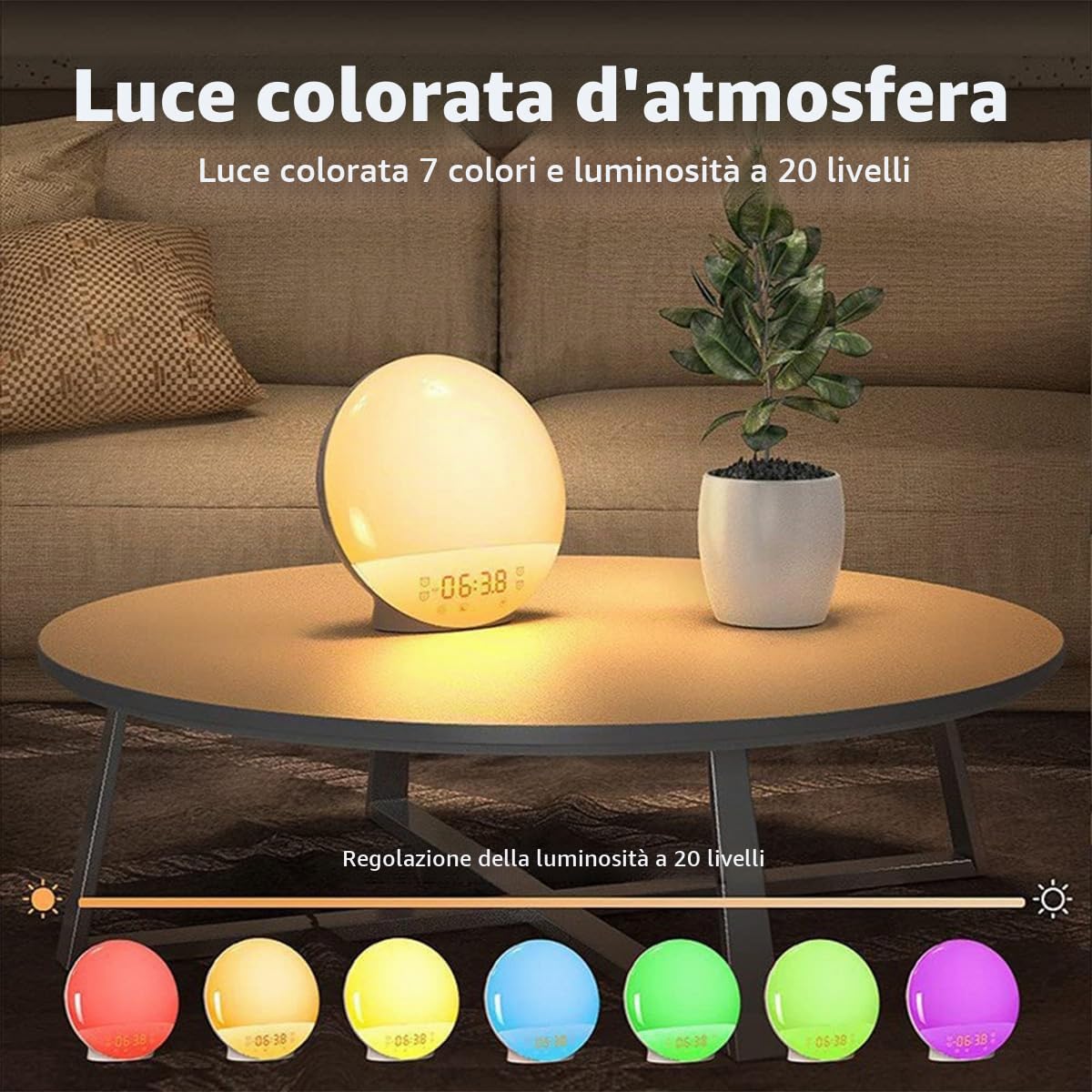 Sarini Sveglie all'alba, Sveglia Luminosa con Simulazione Alba/Tramonto, Doppia Sveglia, Lampada da Comodino, Funzione Snooze, Radio FM