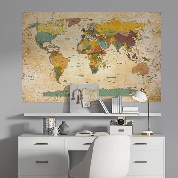 Plustablo Modern Stylish World Map Wall Sticker Suitable for School and Education (100x150 Cm.)