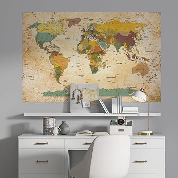 Plustablo Modern Stylish World Map Wall Sticker Suitable for School and Education (100x150 Cm.)