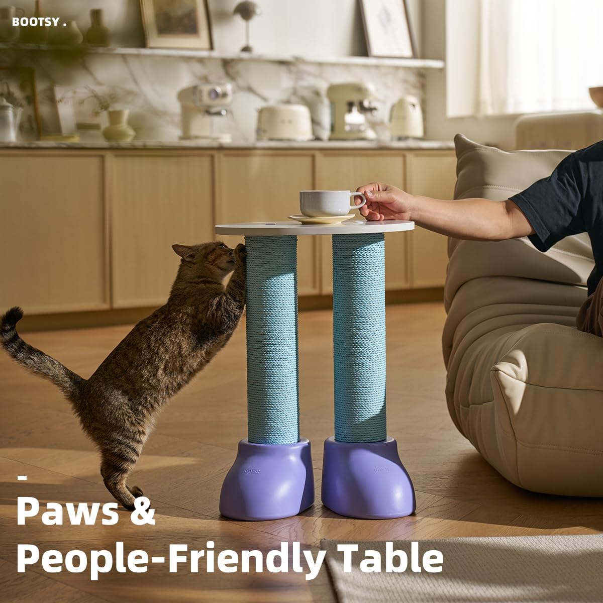 review MS!MAKE SURE Cat Scratching Post with Bed, Small Cat Tree Tower for Indoor Cats, Natural Cat Scratcher with Soft Plush Cushion - Green Boots & Pink Cushion