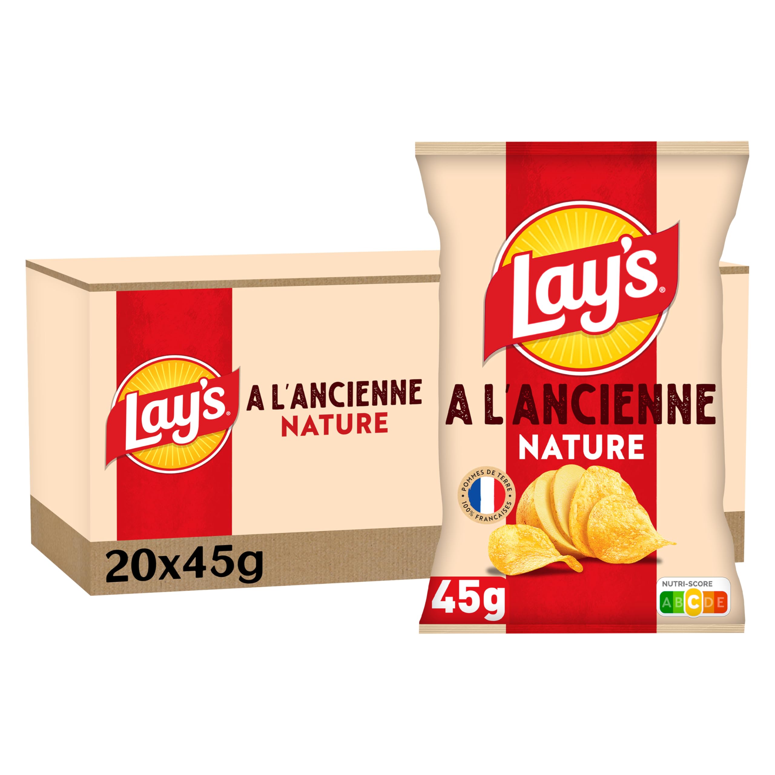 LAY'S Chips à l'Ancienne Nature - Lot de 20x45g
