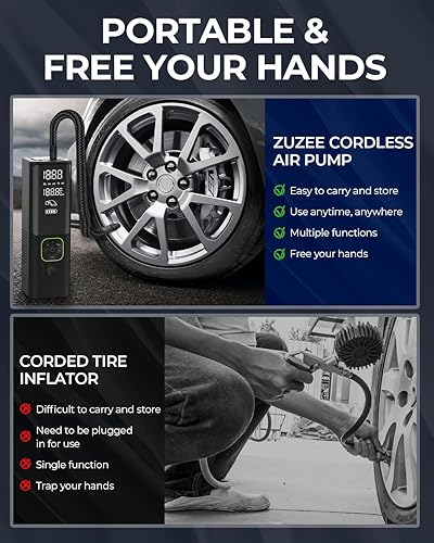 Miniatura 5 de Inflador de neumáticos, compresor de aire portátil, inflador de neumáticos portátil 3 veces más rápido, compresor de aire portátil de 150 PSI con