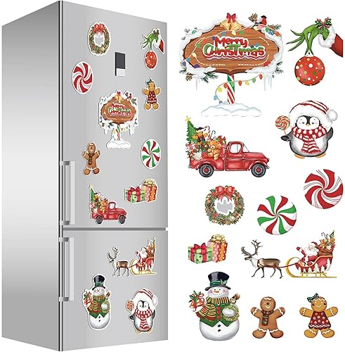 12 imanes de Navidad para refrigerador, decoración magnética para refrigerador, calcomanías de automóvil de Navidad, imanes de nevera para árbol de