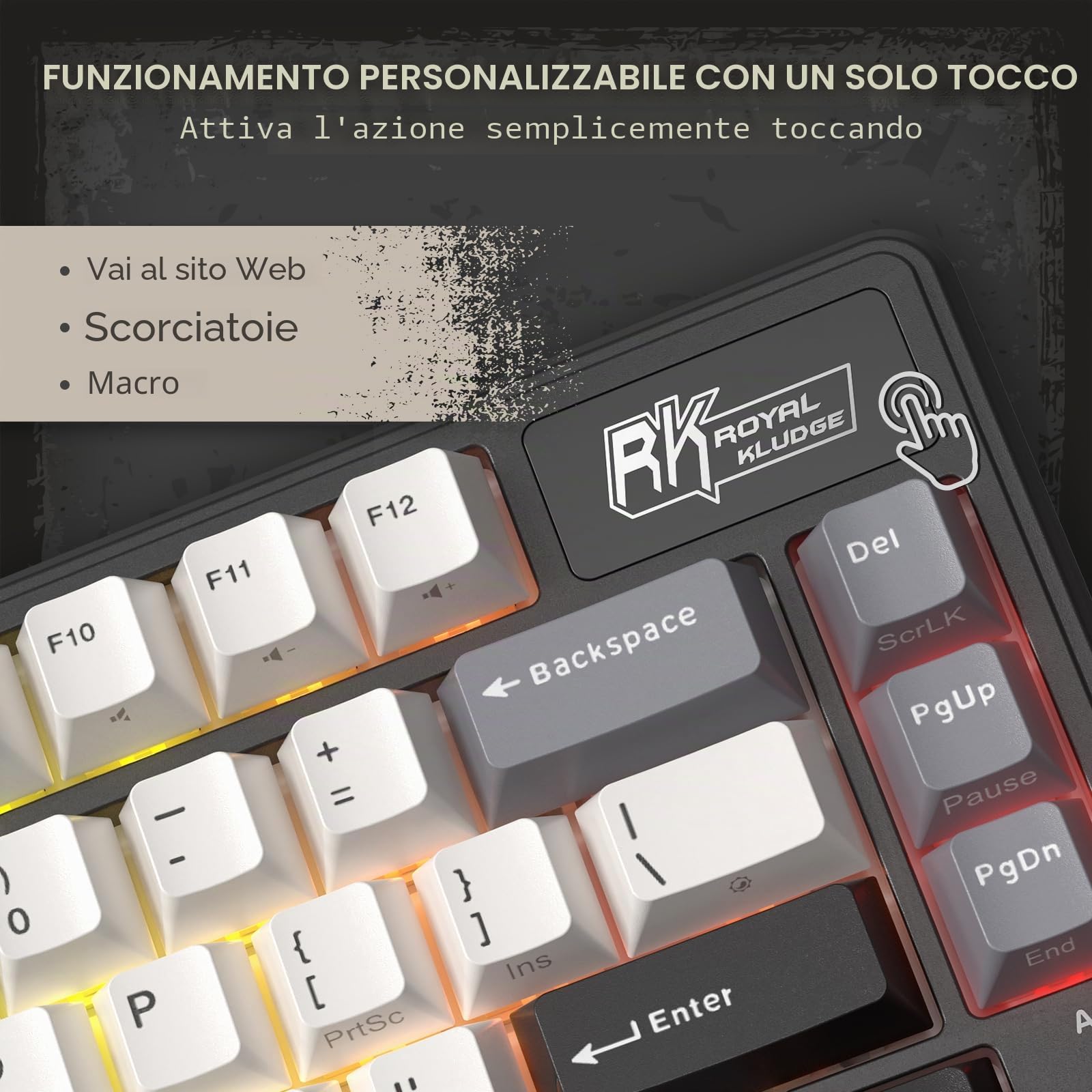 RK ROYAL KLUDGE Tastiera meccanica da gioco RGB con guarnizione wireless L75 w/manopola | Massive 8000mAh PBT Tastiera Meccanica w/Macro Tasti & Targhetta Touchable, Hot-Swap 75% TKL Wireless Keyboard BT/2.4G/USB-C