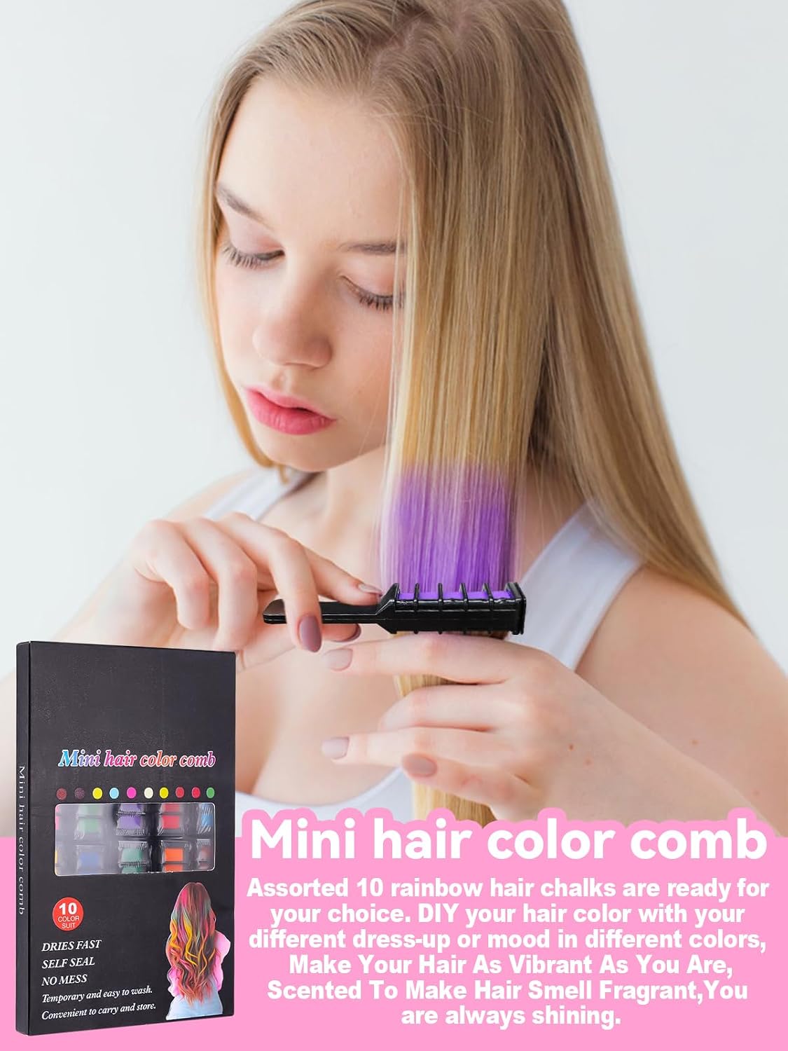 TOROKOM Hair Chalk Comb 10 Colors Temporary Hair Color Dye for Girls, Washable Hair Chalk for Girls Birthday Cosplay Hair DIY Party