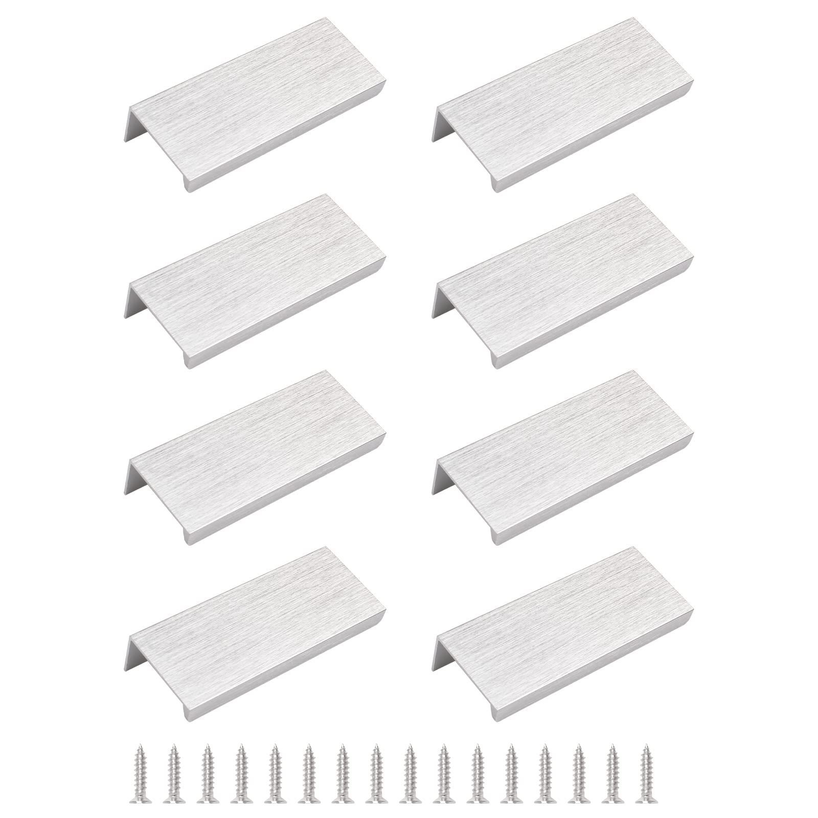 Morobor Brushed Silver Finger Edge Pull, 8Pcs Concealed Handle Modern Style Drawer Handle, Right Angle Aluminum Alloy Invisible Wardrobe Knobs For Cabinet Hardware Drawer/80Mm