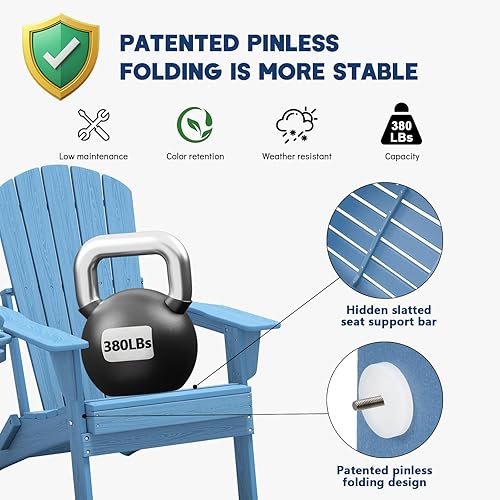 Vista 17 de Plawdlik Adirondack Silla plegable y cómoda, probada por SGS, textura de madera con portavasos, polietileno de alta densidad resistente a todo tipo