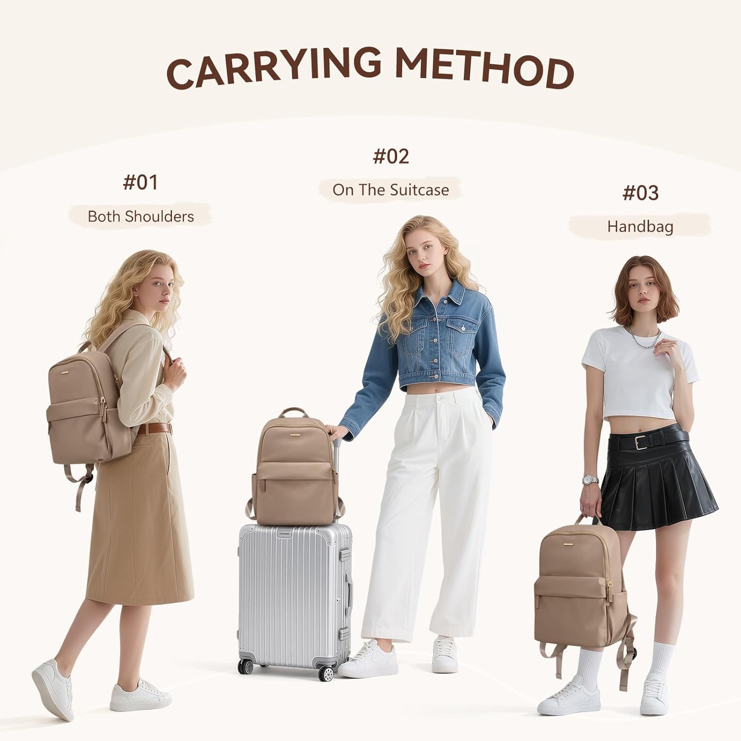 Laptop Backpack for Women Fit 14 Inch Stylish Daypack Notebook Travel Work Commuter Casual Daypack Backpack Purse for Women Travel Business (Champagne Brown) - Image 5