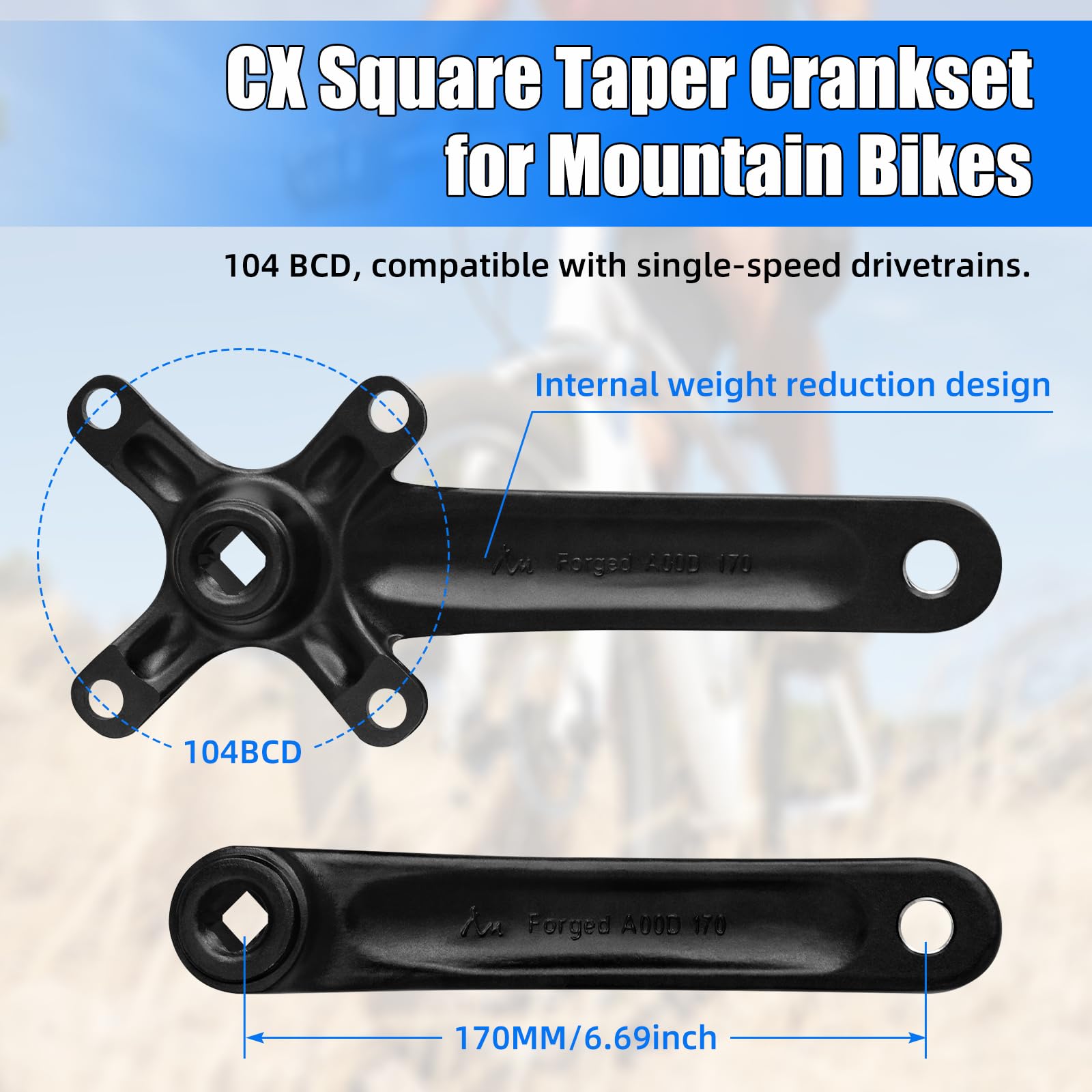Mountain Bike 170mm Guarnitura con 104 BCD 32/34/36/38T Corona, Lega di Alluminio MTB Manovella Stretta Larga CNC Bulloni Corona Rotonda