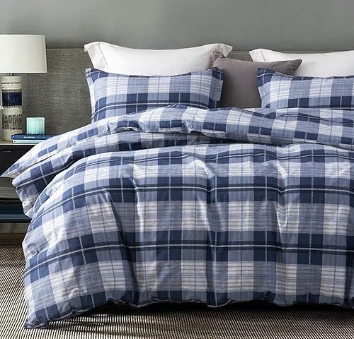 Miniatura 7 de SLEEPBELLA Edredón de algodón tamaño Queen, 600 hilos de algodón blanco estampado con flores azules y rubor, juego de edredón de algodón alternativo