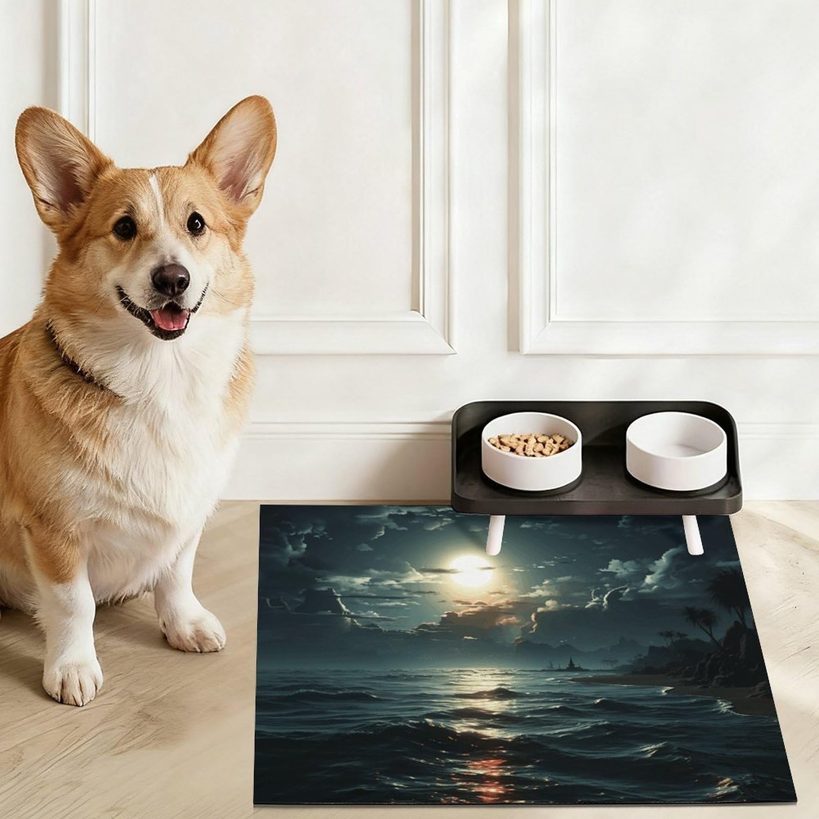 Sea Moon Tapis de nourriture pour chat – Tapis d'alimentation antidérapant pour chien facile à nettoyer pour la nourriture et l'eau, tapis de gamelle pour chien et chat, 61 x 81,3 cm