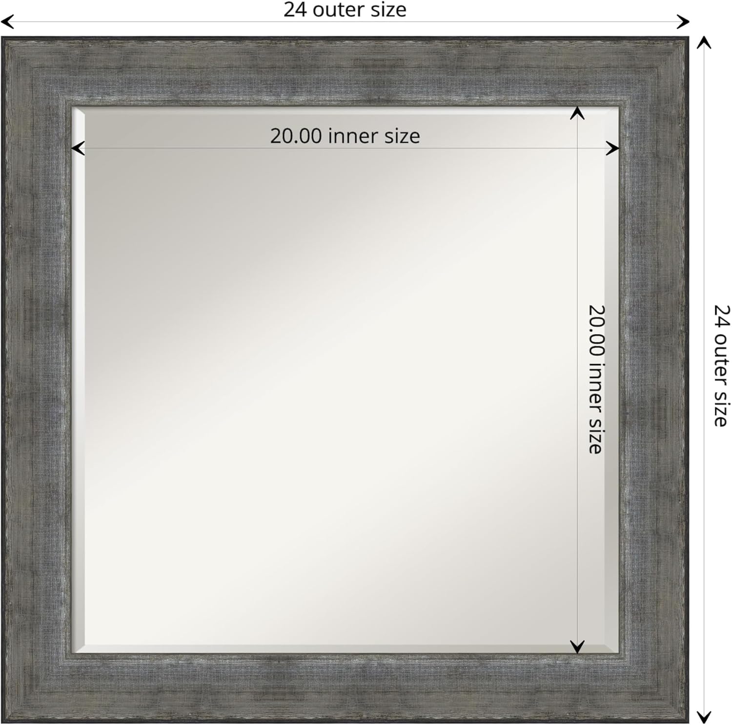 Amanti Art Silver Wall Mirror 24x24 Forged Pewter Square Bathroom Mirror for Wall Decor Living Room, Medium Casual Wood Frame, Hangs Horizonally and Vertically, Bathroom Decor, Beveled Edge