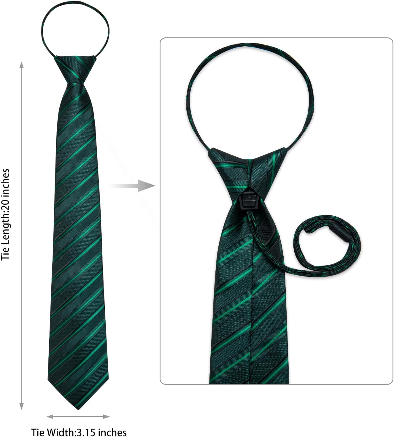 DiBanGu Mens Adjustable Zipper Ties, Woven Paisley Striped Plaid Necktie and Pocket Square Cufflinks Set Pre-tied Wedding Tie - Image 5