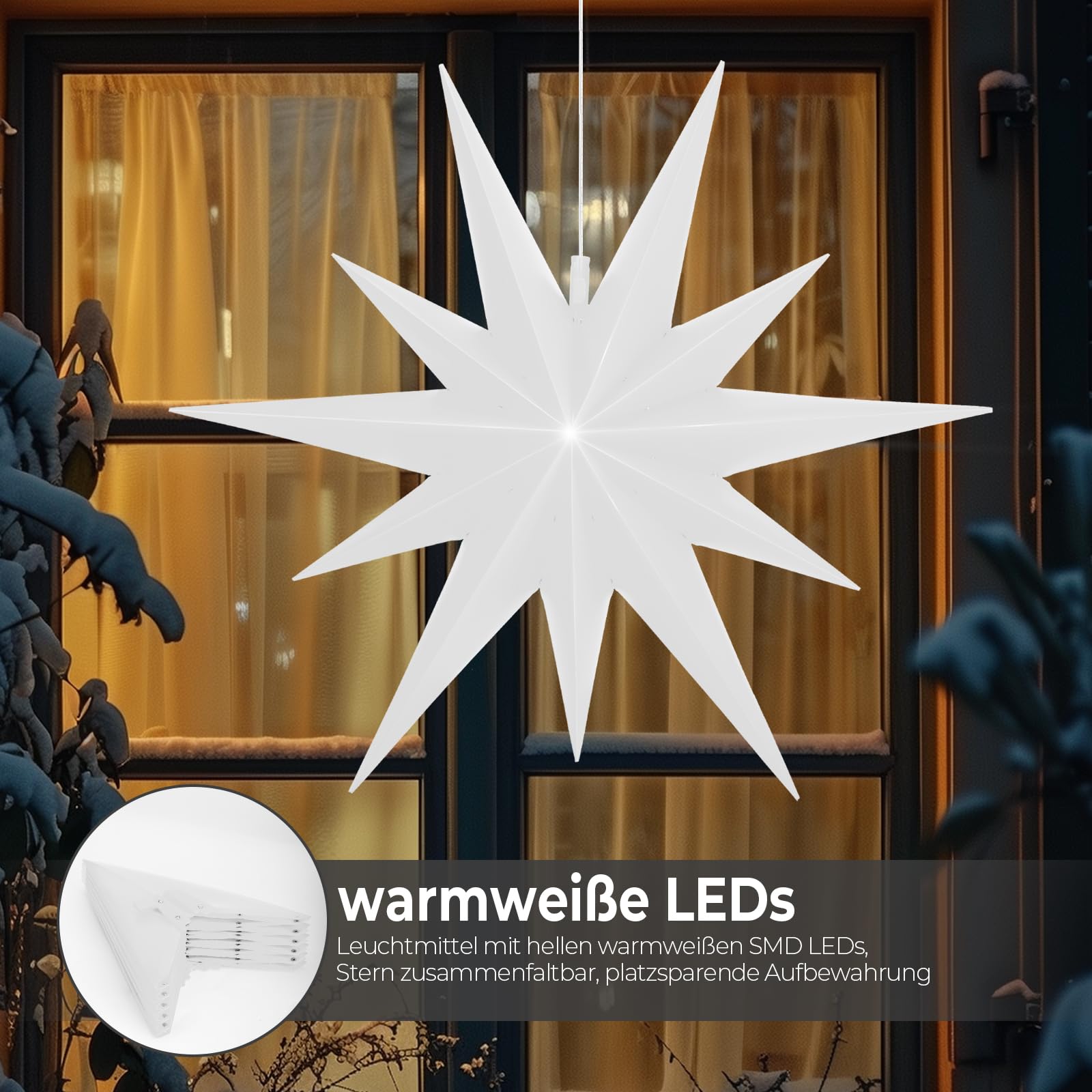 OVILUM Leuchtstern 2D XXL mit LED Beleuchtung | weiß | |Ø 100cm | Stern mit 11 Spitzen | wetterfest | Garten Deko, Wohnzimmer, Weihnachtsdeko | Weihnachtsstern | mit Timer | 7,5m Kabel