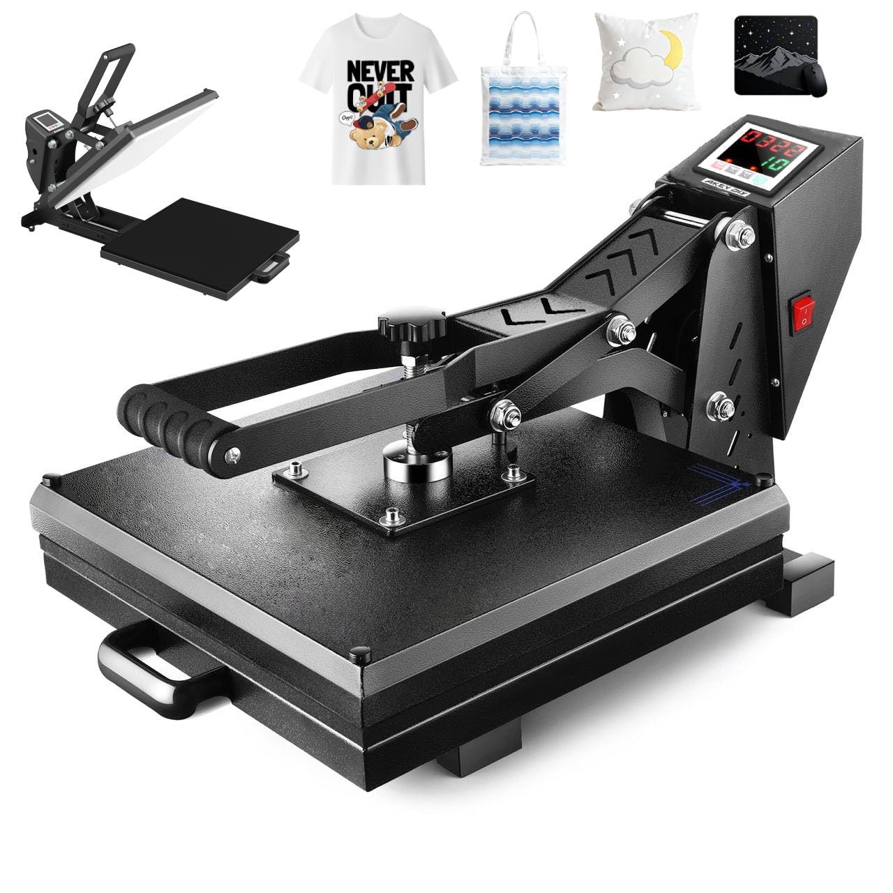 AKEYDIY 15" x 15" Heat Press Machine Slide Out, Rapid Heating for Sublimation, Even Heat Transfer &amp; Accurate Temp Control, Ideal for T-Shirts, Vinyl &amp; Fabric Craft Projects (Black Press 15x15)