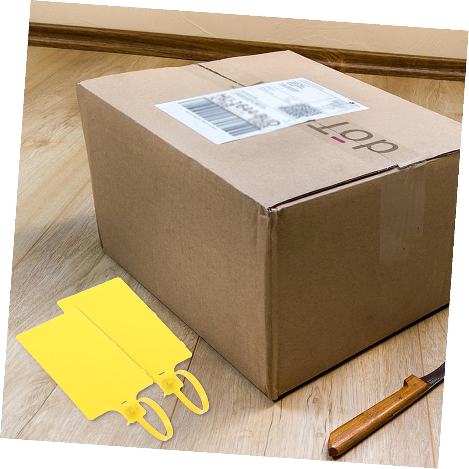 100Pcs Yellow Plastic Shipping Label Tags 5.8X100Mm Cable Wire Tags for Industrial Packaging and Shipping Supplies