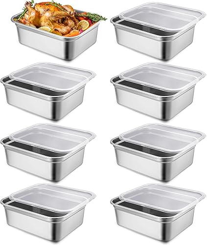 Suttmin Paquete de 8 sartenes de hotel de tamaño 12 para mesa de vapor con tapa de plástico PP, sartenes de restaurante, sartenes de catering,