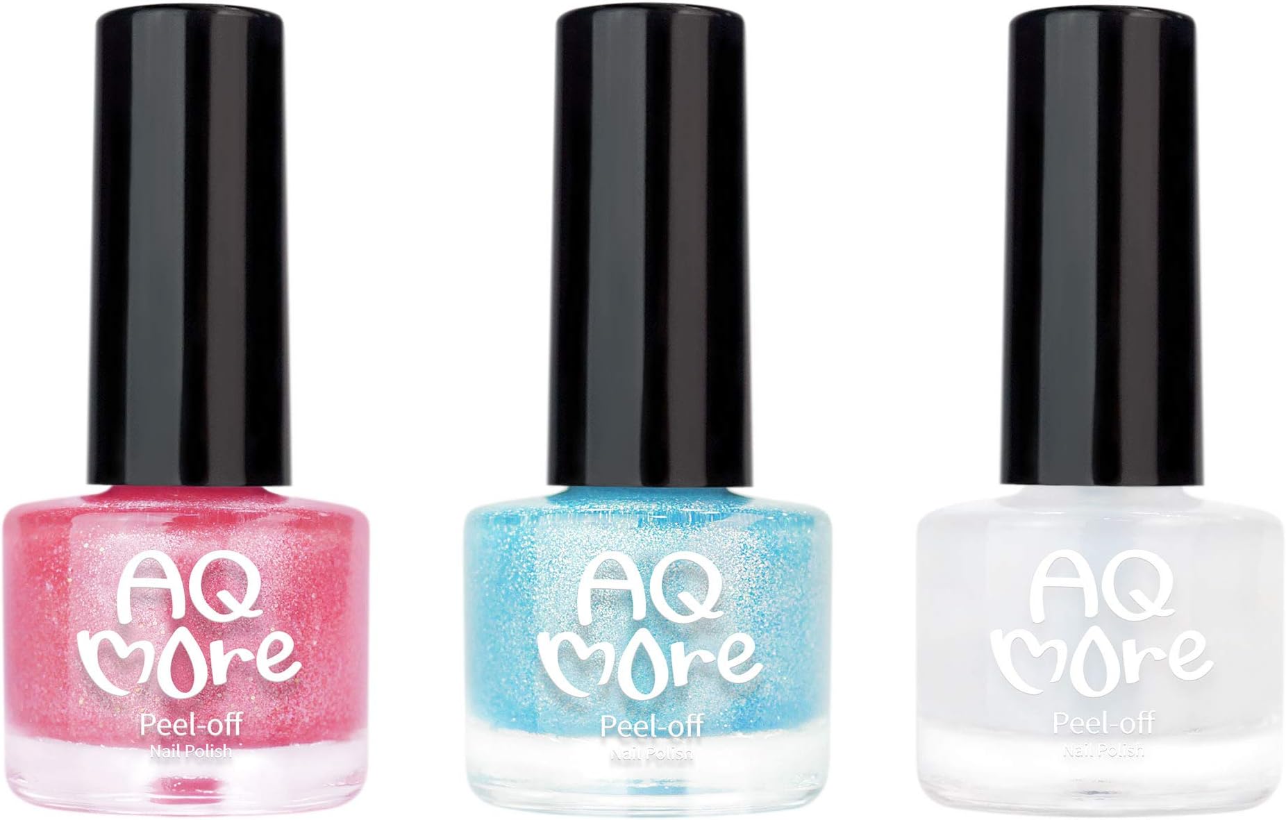 AQMORE Non Toxic Water Based Peel Off Nail Polish (Glitter) – Stays on for Days, Gel-like Shine, Dries in Minutes, Fragrance & Paraben Free, Kid Safe, 2 Glitters + 1 Top Coat (0.20 fl oz/Bottle)-GALI