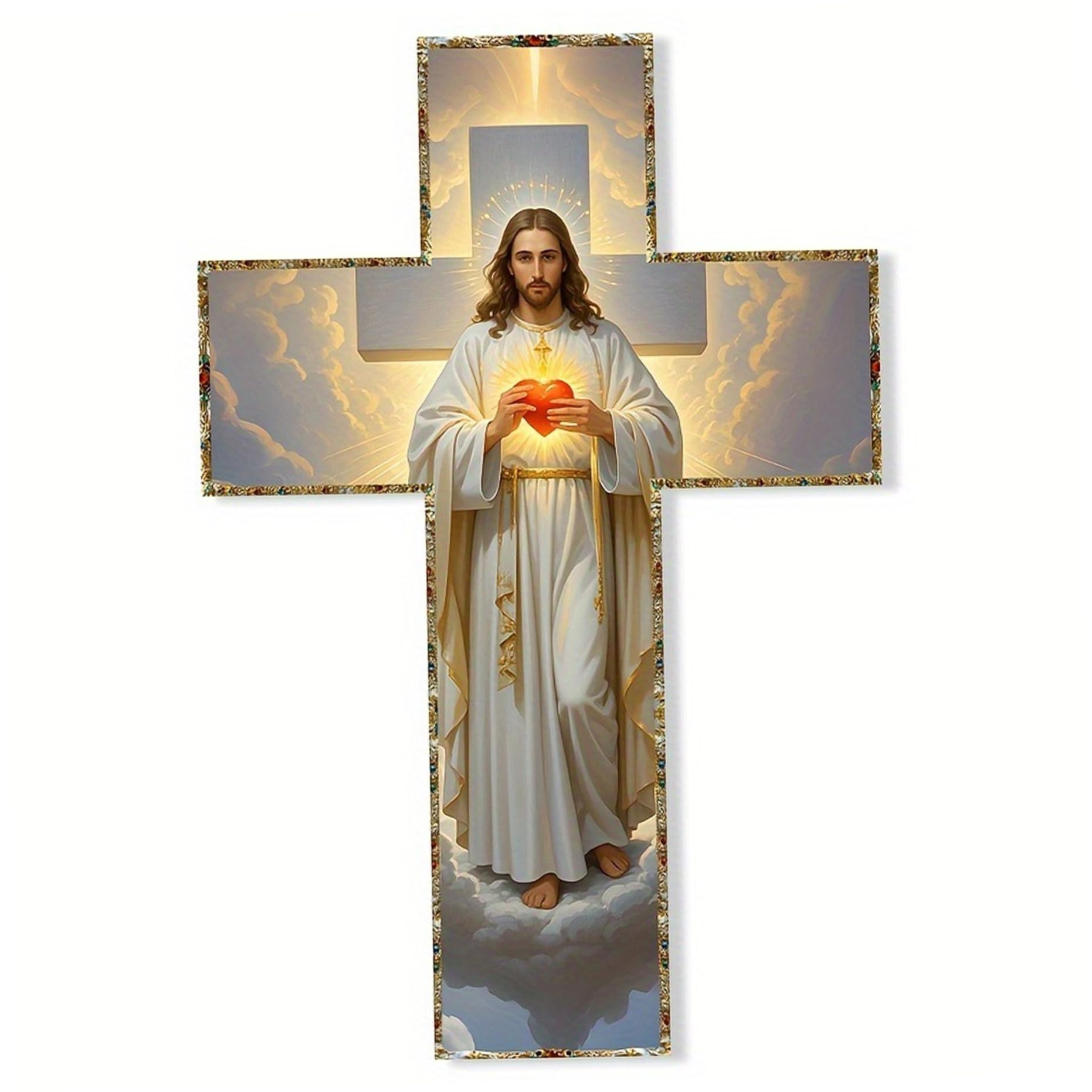 Ameble Jesus Cross for Wall 12x8in Vintage Wooden, Crucifix Wall Cross Catholic Religious Spiritual Decor for Living Room Bedroom