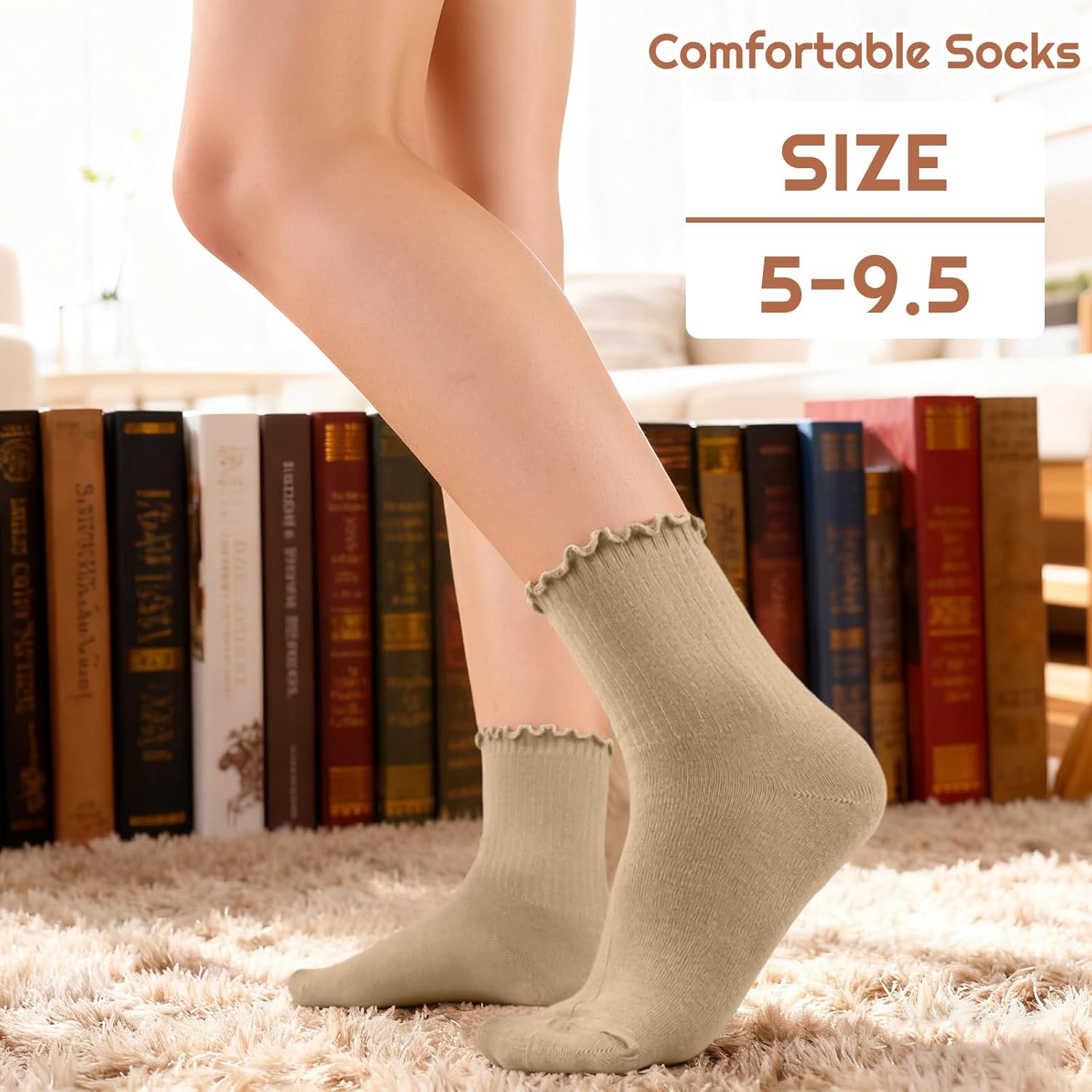 Ruffle Socks for Women, 6/10/15 Pairs Frilly Crew Dress Socks, Cute Breathable Ankle Sock for Sneakers, Boots Flats - Image 4