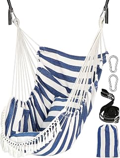 Chihee Columpio Colgante para Silla con Hamaca 2 Cojines,Correas de Malla Fuertes y Ganchos para Colgar fácilmente,algodón Suave Silla Colgante Bolsillo Lateral Juego de Silla borlas Comodidad