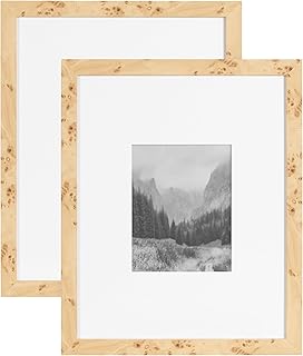 Kate and Laurel Burlock Transitional Faux Burlwood Picture Frame Set of 2, 16 x 20 matted to 8 x 10, Natural, Modern Two-Piece Burlwood Frame Set for Gallery Wall Decor for Living Room