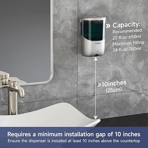 Miniatura 2 de AIKE Dispensador automático de jabón de montaje en pared para jabón líquido con pilas de plata, modelo AK1216