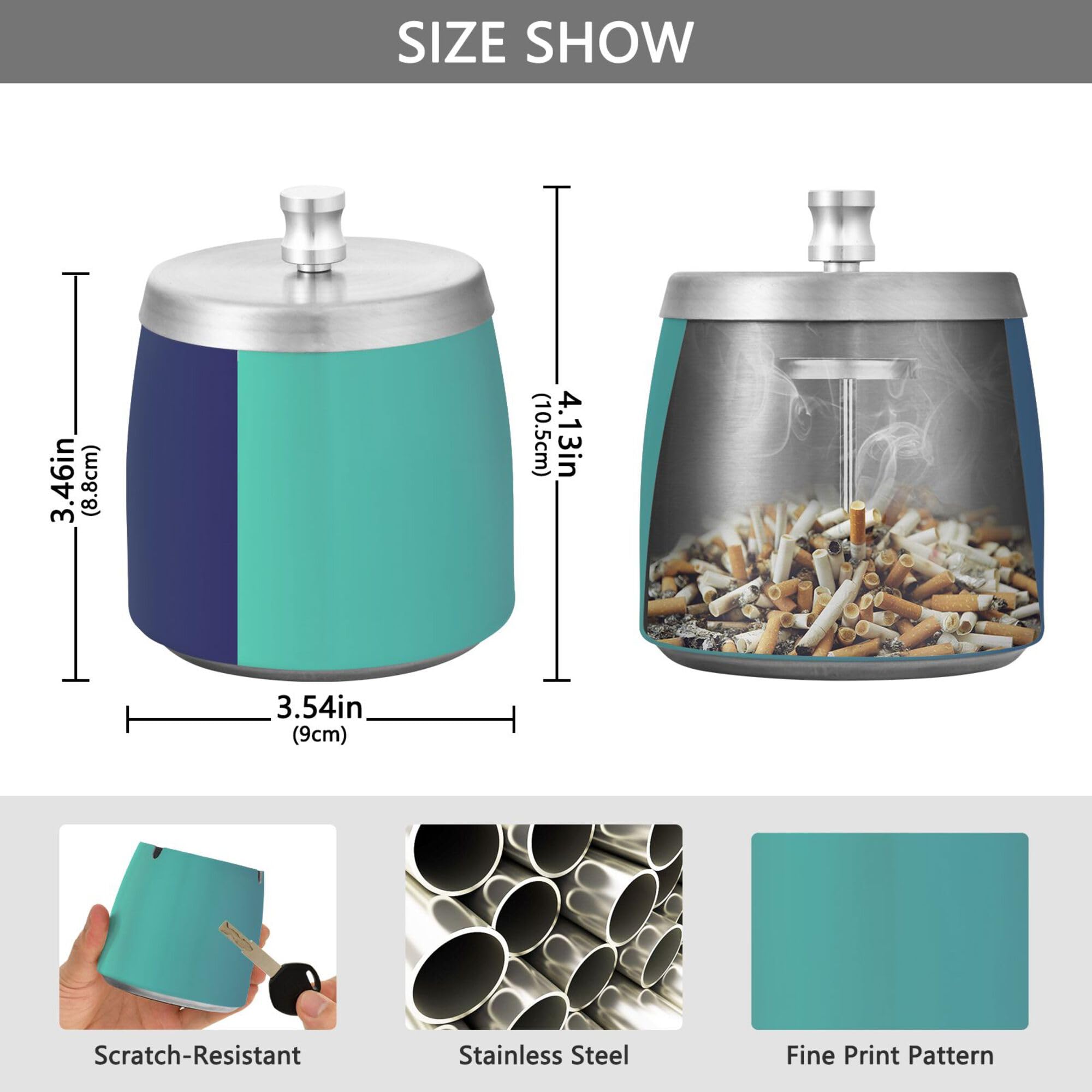 Amazon.com: Blue Gradient Stainless Steel Ashtray with Lid for Cigarettes  for Indoor Outdoor Desktop, Smokeless Windproof Outside Cigarette Holder  for Cigarette Smokers : Home & Kitchen