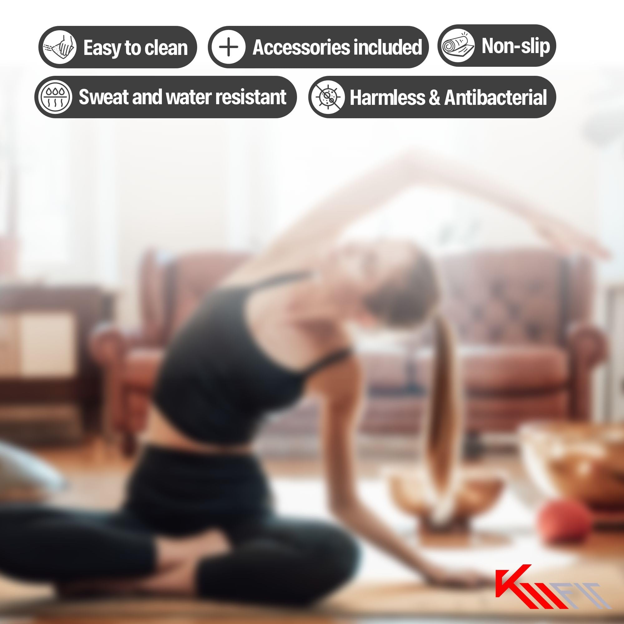 KM-Fit TPE esterilla de yoga | esterilla de gimnasia con correa de transporte | esterilla de yoga acolchada y antideslizante | esterilla deportiva para fitness, Pilates y gimnasia