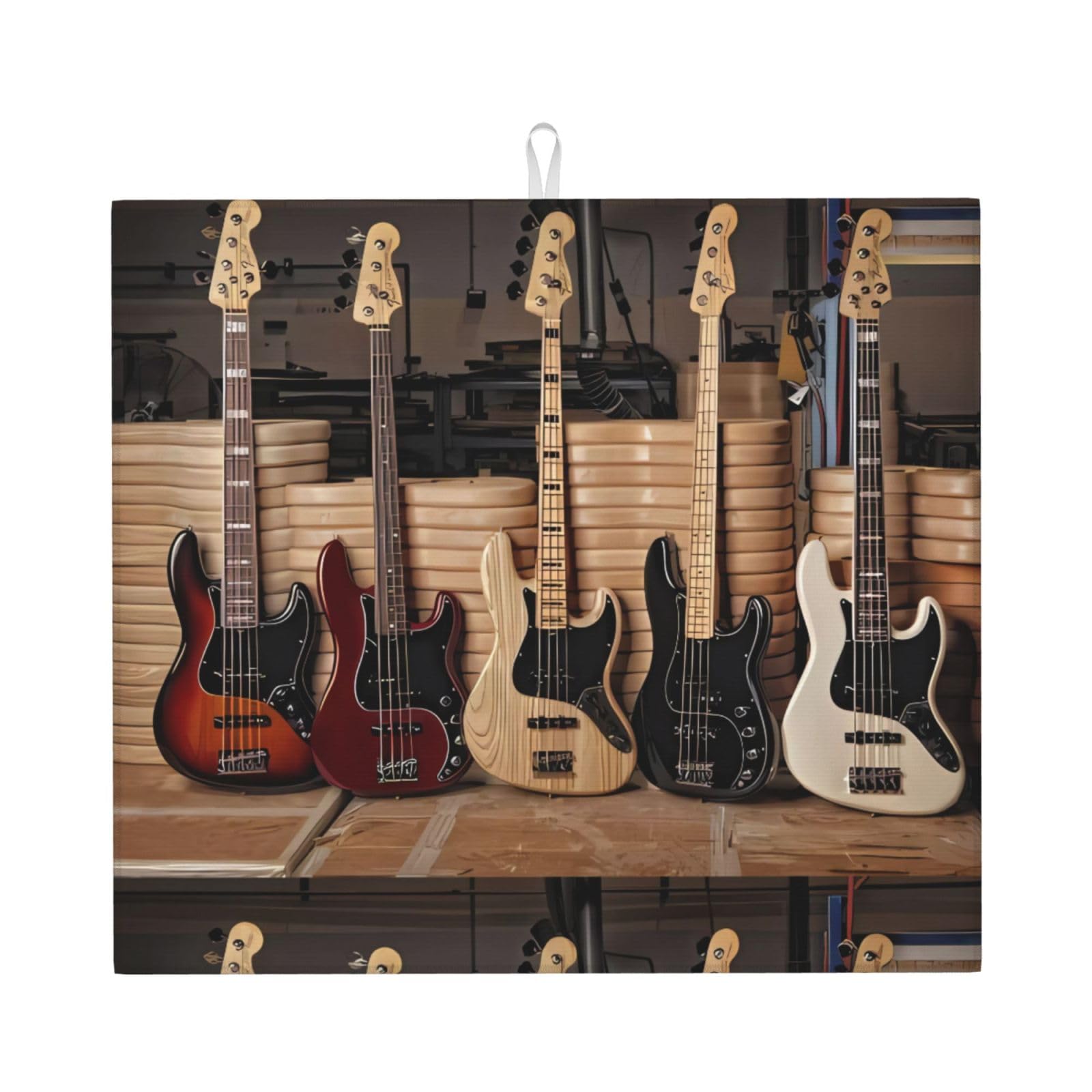 WHJSHOP Guitar Bass Music Musical Instruments Prints Kitchen Drying Mat - Absorbent Dish Drying Throw with Vibrant Prints, Quick-Dry Countertop Layer for Dishes & Glassware - Non-Slip
