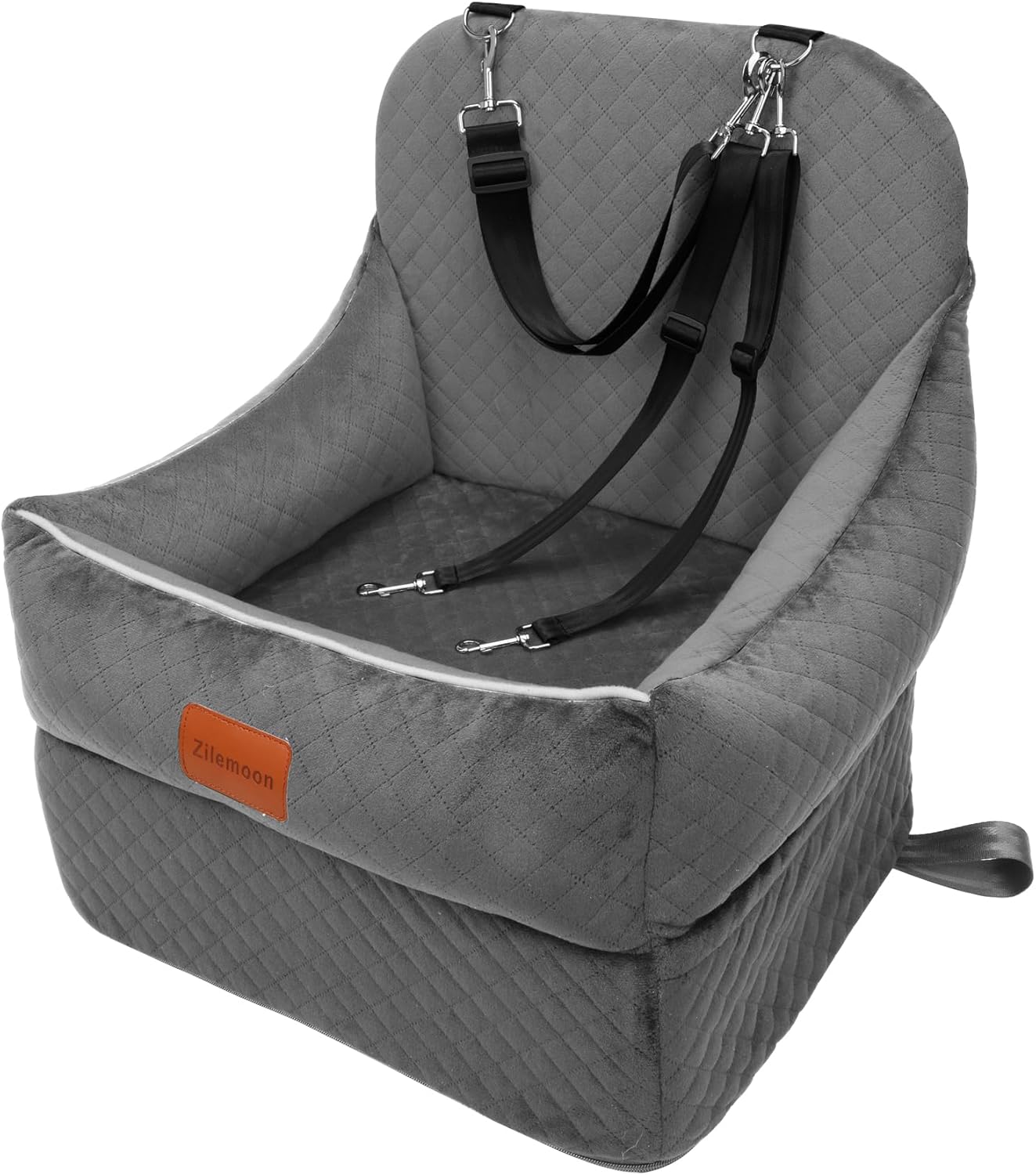 Car Dog Booster Seat,Interior Height 7 Inches Elevated for Small Dog up to 35 lbs,Pet Car Travel Safety Seat with 2 Safety Leashes,Storage Pockets,Fully Detachable and Easy to Install(Lookout-Grey)
