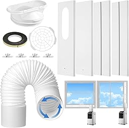 Portable AC Window Vent Kit, Universal Portable Air Conditioner Window Kit with 5.1x59 inch Anti-Clockwise Exhaust Hose, 3.9" W Adjustable Window Seal for Sliding Windows