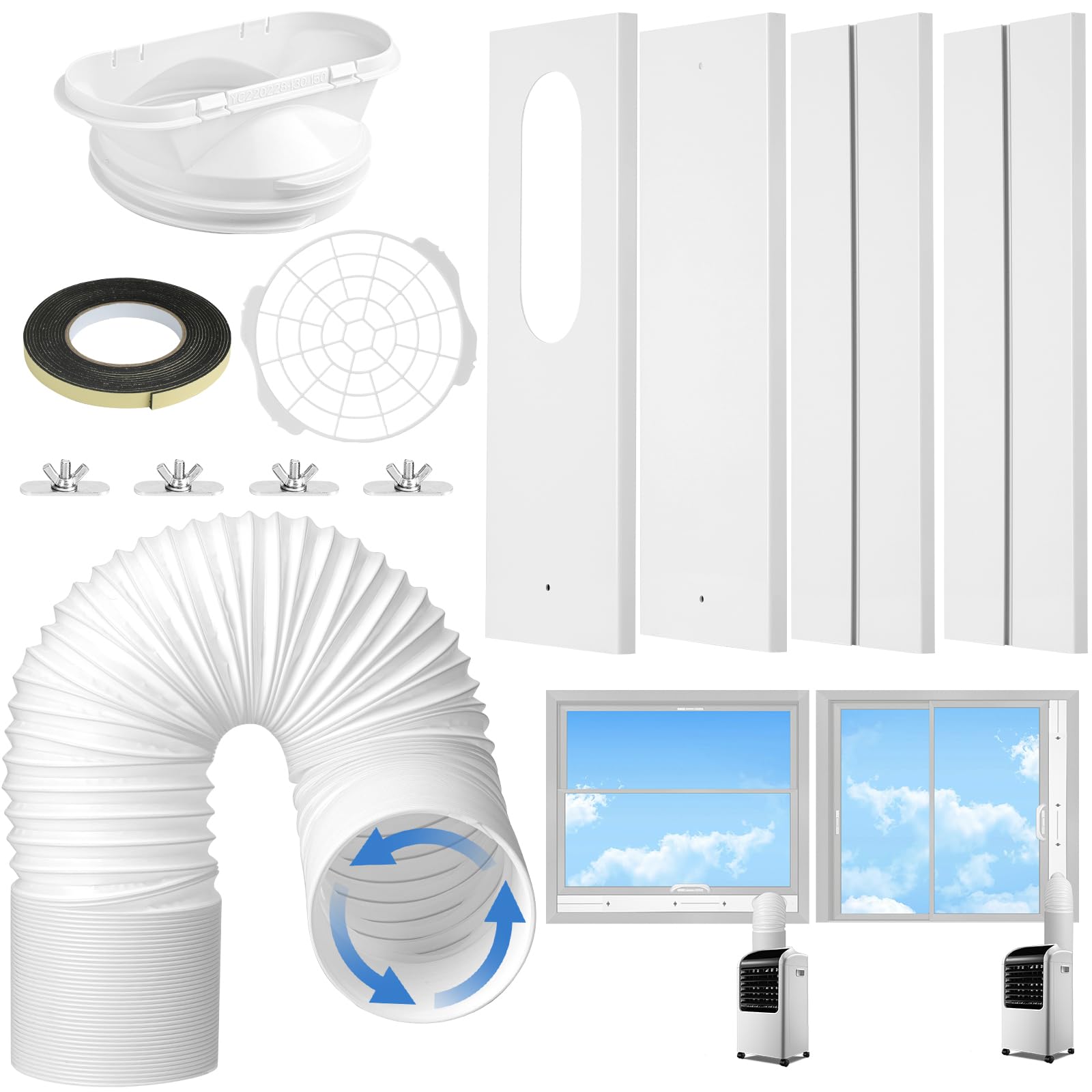 Portable AC Window Vent Kit, Universal Portable Air Conditioner Window Kit with 5.1x59 inch Anti-Clockwise Exhaust Hose, 3.9" W Adjustable Window Seal for Sliding Windows - 1