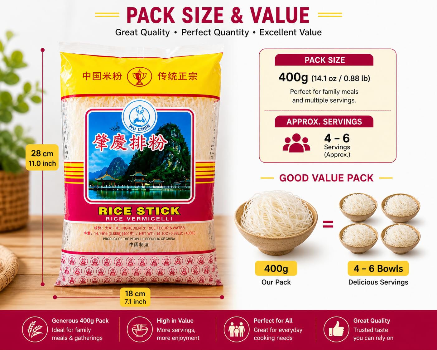 Noriko Wu Chen Rice Stick Vermicelli • Authentic Asian-Style Gluten-Free Rice Noodles, 14.1 oz ℮ 400 g 4